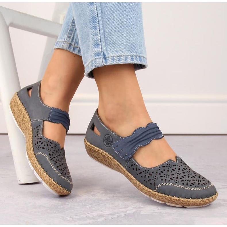 Rieker W RKR648 genombrutna skor i blått läder 2