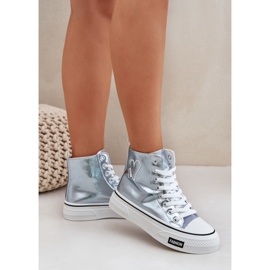 Metalliska höga kvinnors sneakers med hjärtan blå 3