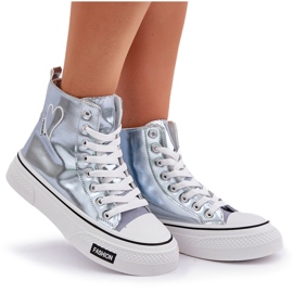 Metalliska höga kvinnors sneakers med hjärtan blå 9
