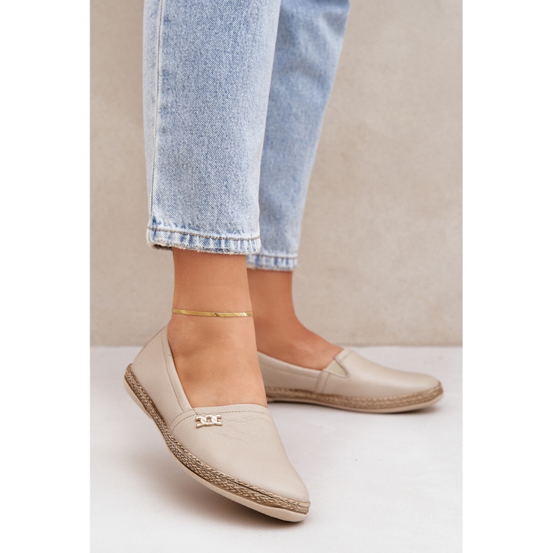 Elegant läder Espadrilles Women's Zazoo 10177 Beige 2