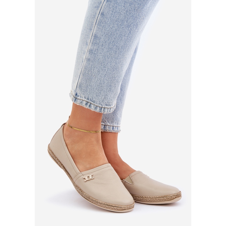Elegant läder Espadrilles Women's Zazoo 10177 Beige 1