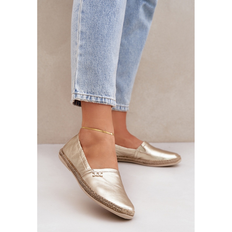 Elegant läder Espadrilles Women's Zazoo 10177 Guld gyllene 2