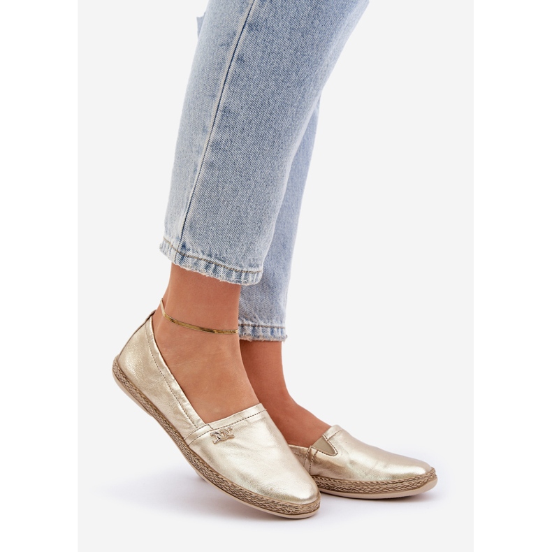 Elegant läder Espadrilles Women's Zazoo 10177 Guld gyllene 1