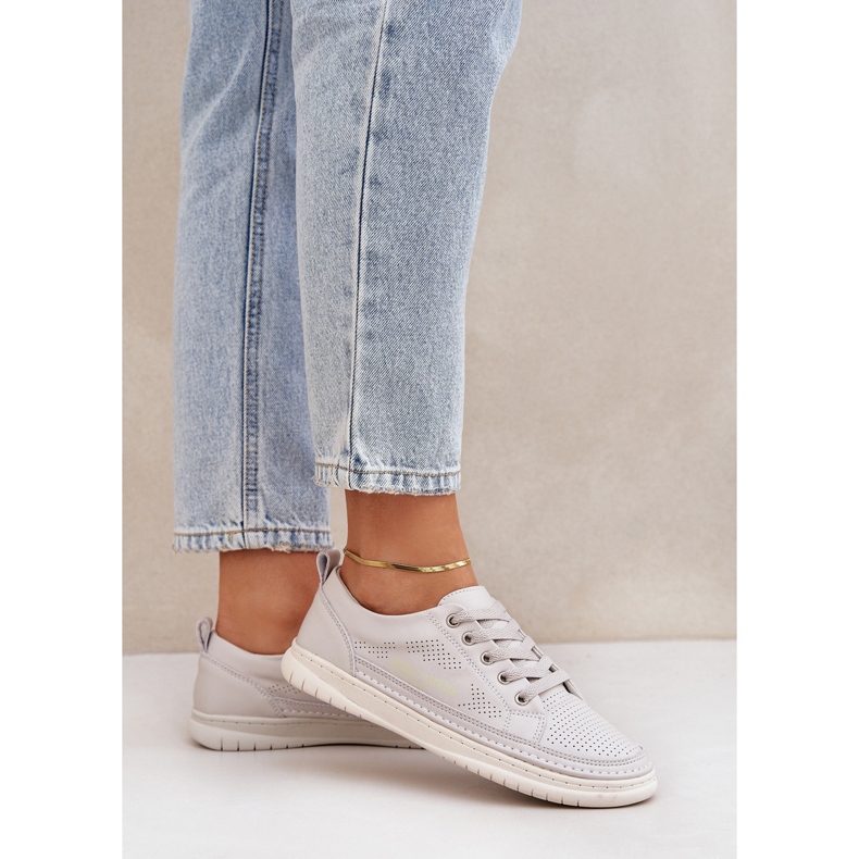 Kvinnors läder sneakers grå öppning 2