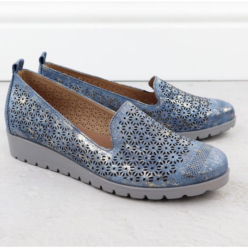 M.Daszyński Skor på M. Daszyński MR1628-20 i blommor blå 2