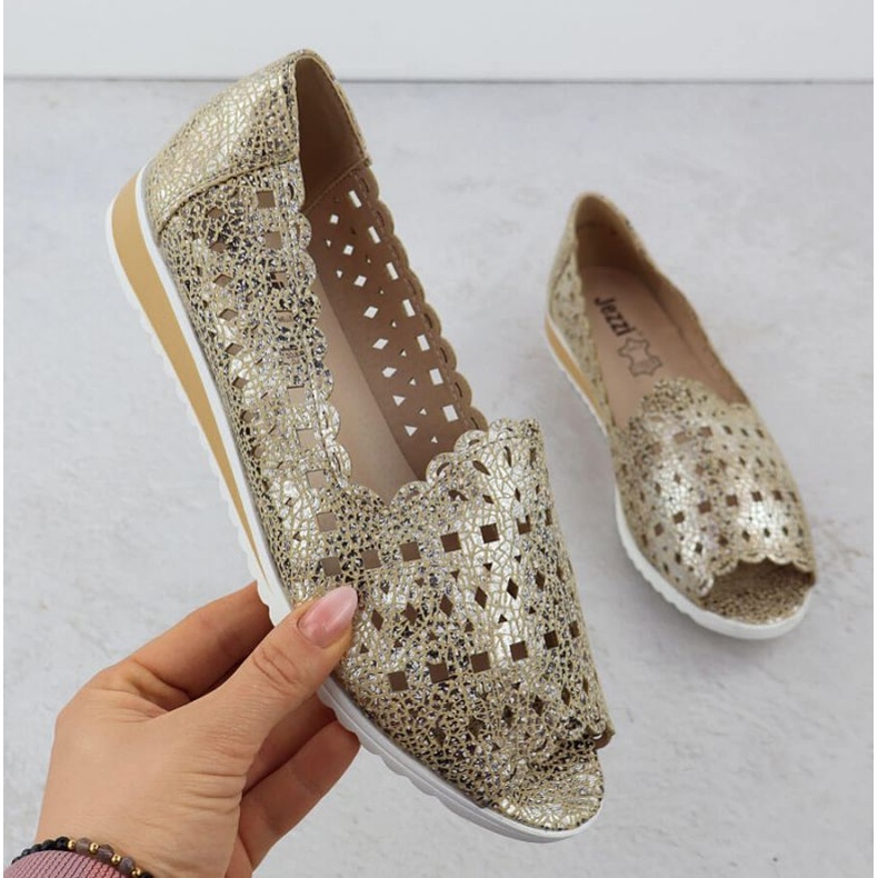 OpenWork Shoes Open Toe Jezzi Asa135-1 Guld gyllene 1