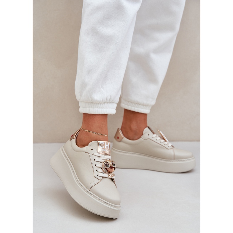 Kvinnors lädersneakers Chebello 4411 Light Beige 2
