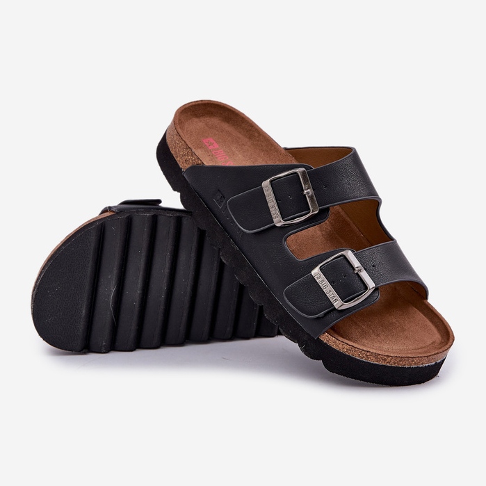 Lätt mäns tofflor med Eco Leather Buckles Big Star NN174531 Black svart 2