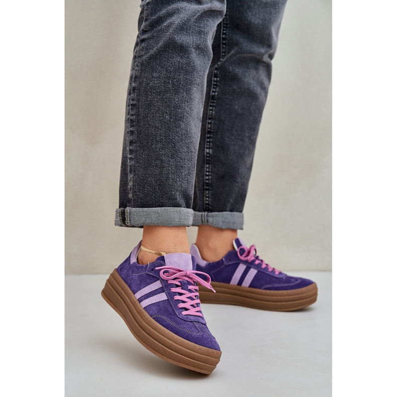 Zazoo N1068S4 Kvinnors mocka sneakers på plattformen Dark Violet violett 2