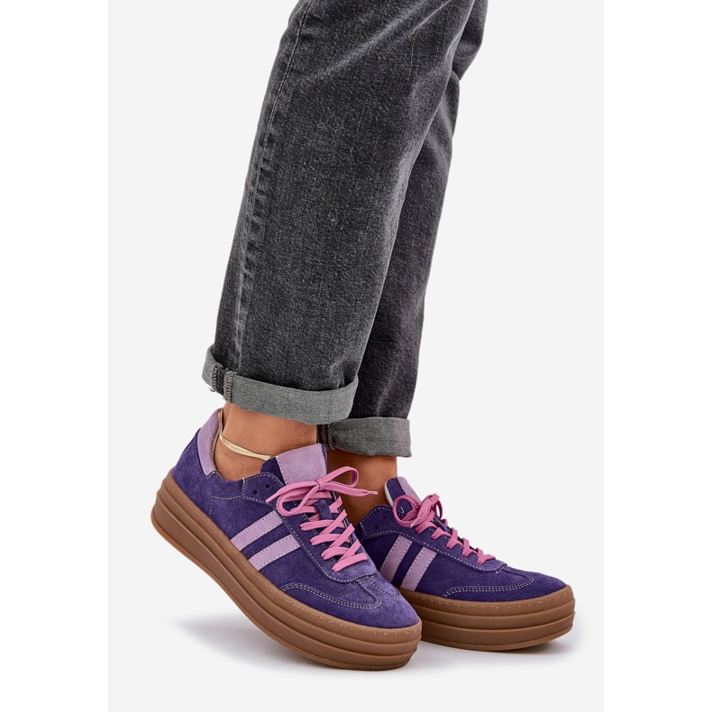Zazoo N1068S4 Kvinnors mocka sneakers på plattformen Dark Violet violett 1