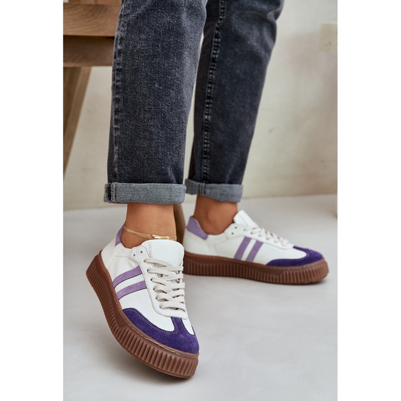 Zazoo N1068S6 Läder Låga kvinnors sneakers på plattformen White vit 2