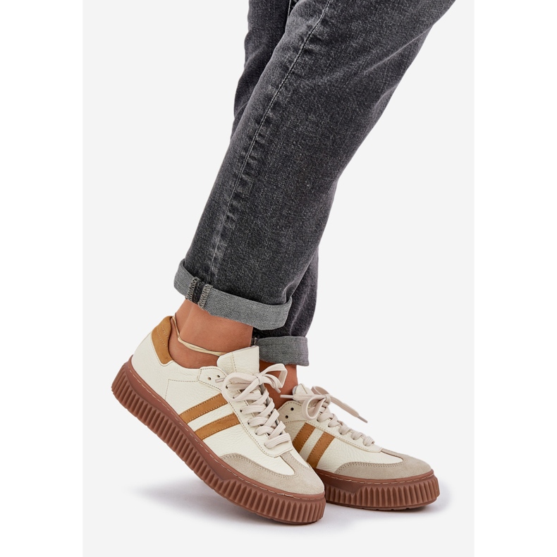 Zazoo N1068S6 Läder Låga kvinnors sneakers på plattformen Beige 1