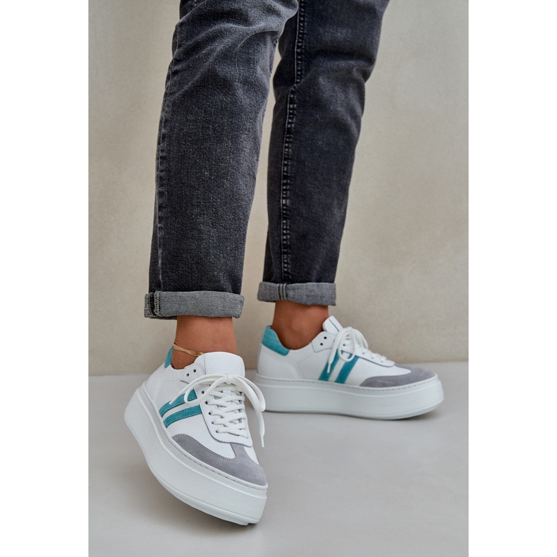 Zazoo N1068S8 Läder Låga kvinnors sneakers på plattformen White vit 2