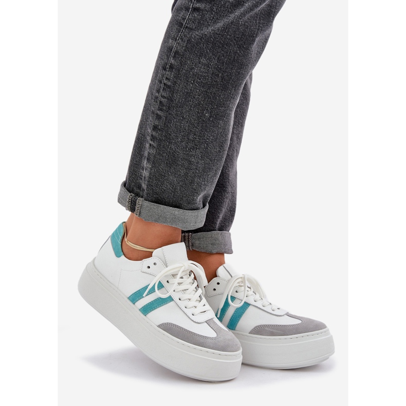 Zazoo N1068S8 Läder Låga kvinnors sneakers på plattformen White vit 1