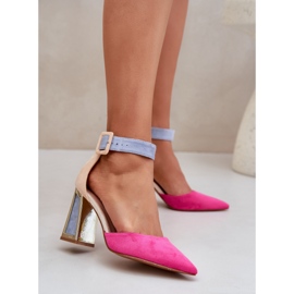 Sandaler på stolpen med spetsiga tår fuchsia rosa 2