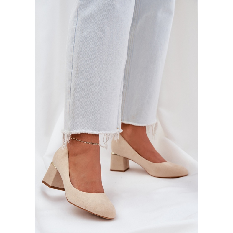 Eco Suede Pumps på stolpen beige 2