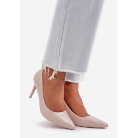 Målade höga klackar med spetsiga skivor beige 1