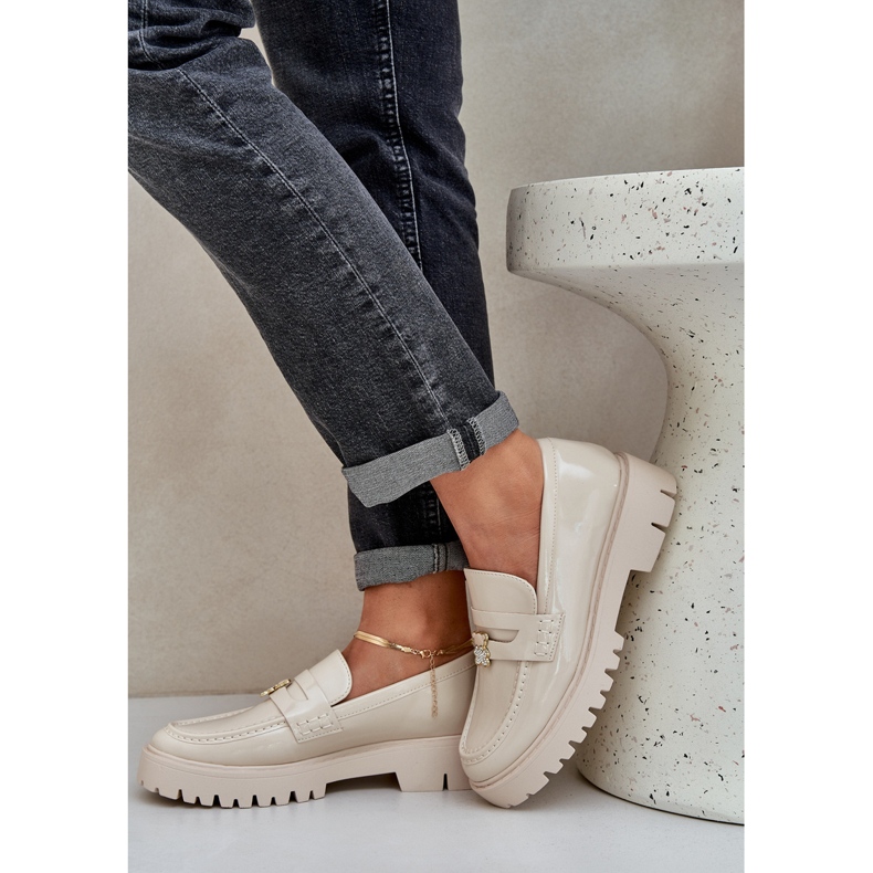 Målade kvinnors loafers med stift beige björn 2