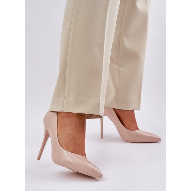 Målade höga klackar med marginal tår beige 2