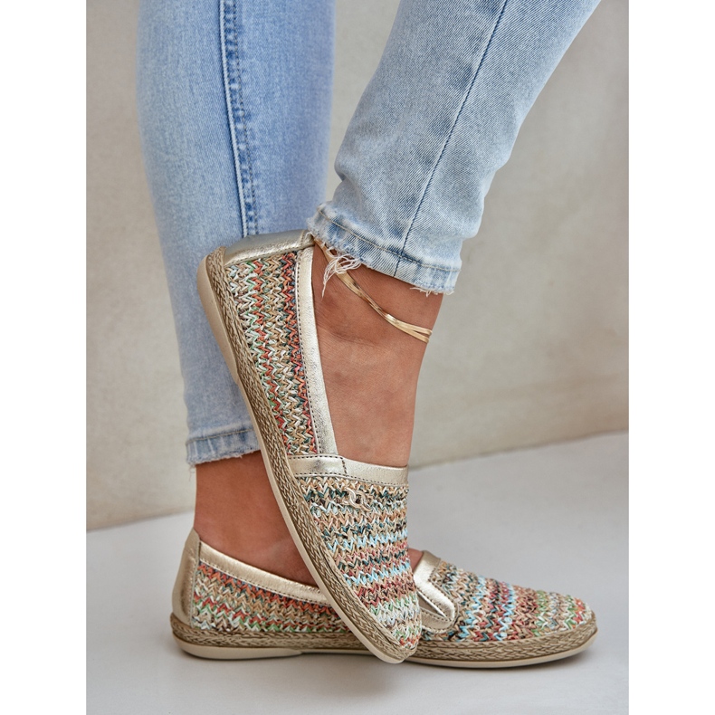 Elegant läder espadrilles med en Zazoo 10178 Multikolor -fläta gyllene 2