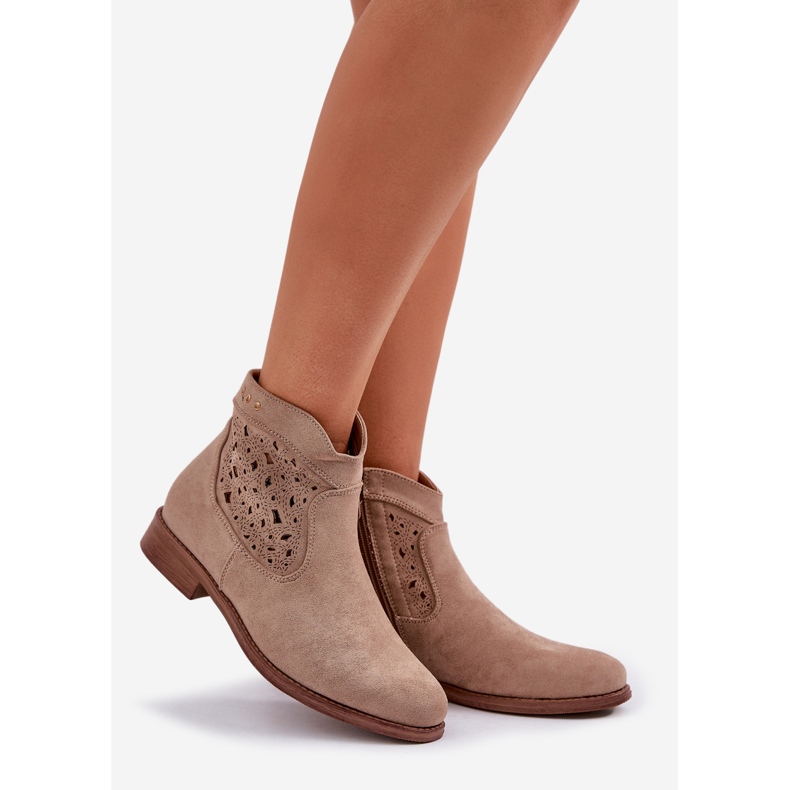 Flat-klackade kvinnors öppna stövlar S.Barski HY51-113 Beige 1