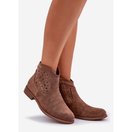 Flat-klackade kvinnors öppna stövlar S.Barski HY51-113 Brown brun 1