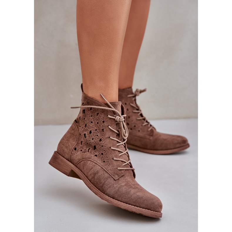 S.Barski Suede Lace-Up Boots med ett OpenWork-mönster S. Barski HY51-136 BROWN brun 2