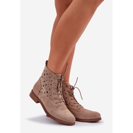 S.Barski Suede Lace-Up Boots med ett OpenWork-mönster S. Barski HY51-136 Beige 1