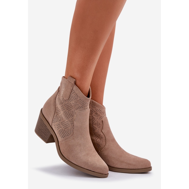 S.Barski Cowboy Boots för Eco Suede Openwork Zip beige 1