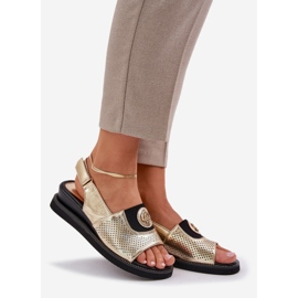 Jezzi Kvinnors sandaler för guldkilar med en prydnad gyllene 1