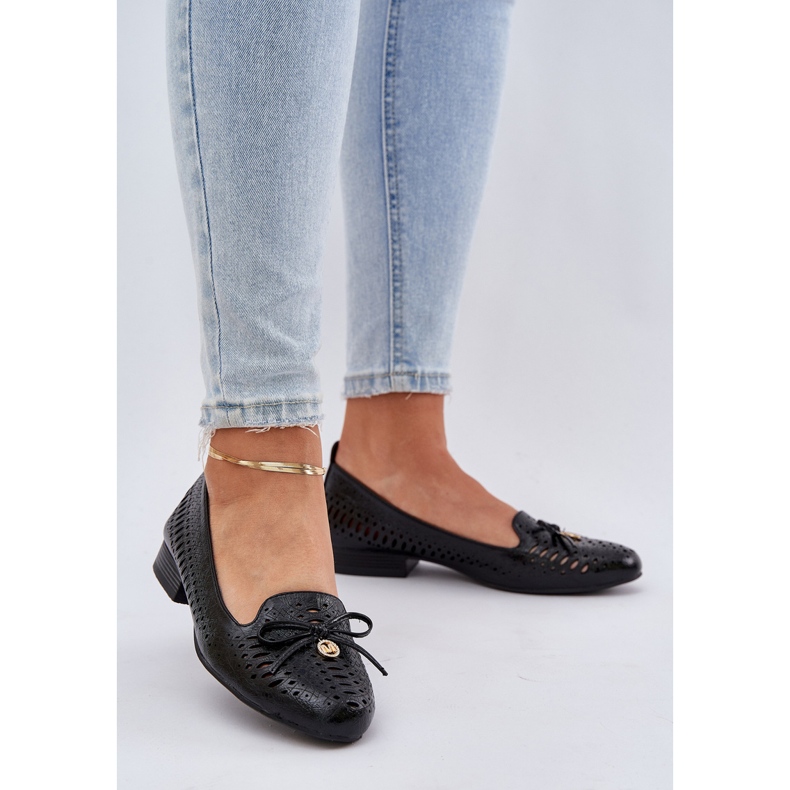 Jezzi OpenWork Ballerinas med en Eco Black Leather Bow svart 2