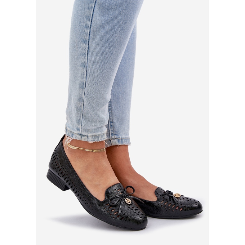 Jezzi OpenWork Ballerinas med en Eco Black Leather Bow svart 1