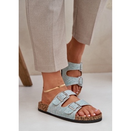 Materialflip -flops på en korksula med mynta spännen grön 3