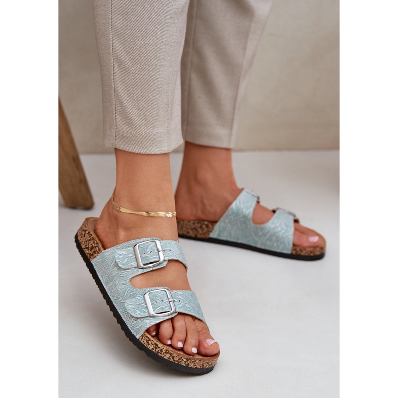 Materialflip -flops på en korksula med mynta spännen grön 2