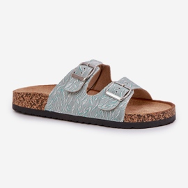Materialflip -flops på en korksula med mynta spännen grön 4