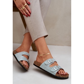 Materialflip -flops på en korksula med mynta spännen grön 6