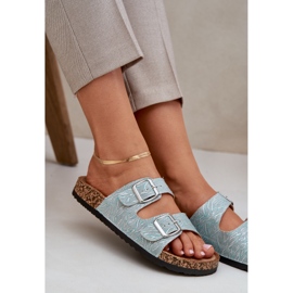 Materialflip -flops på en korksula med mynta spännen grön 7