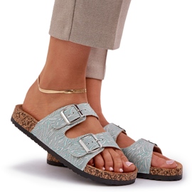 Materialflip -flops på en korksula med mynta spännen grön 9