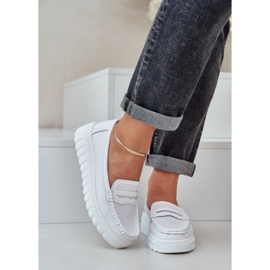 Kvinnors OpenWork Leather Loafers på vit plattform 2