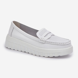 Kvinnors OpenWork Leather Loafers på vit plattform 4