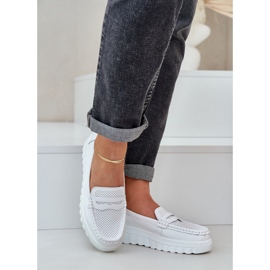 Kvinnors OpenWork Leather Loafers på vit plattform 3