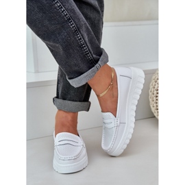 Kvinnors OpenWork Leather Loafers på vit plattform 5