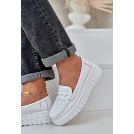 Kvinnors OpenWork Leather Loafers på vit plattform 6