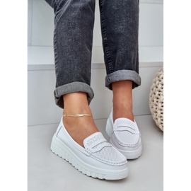 Kvinnors OpenWork Leather Loafers på vit plattform 7