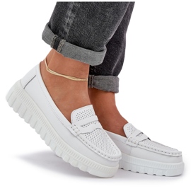 Kvinnors OpenWork Leather Loafers på vit plattform 9
