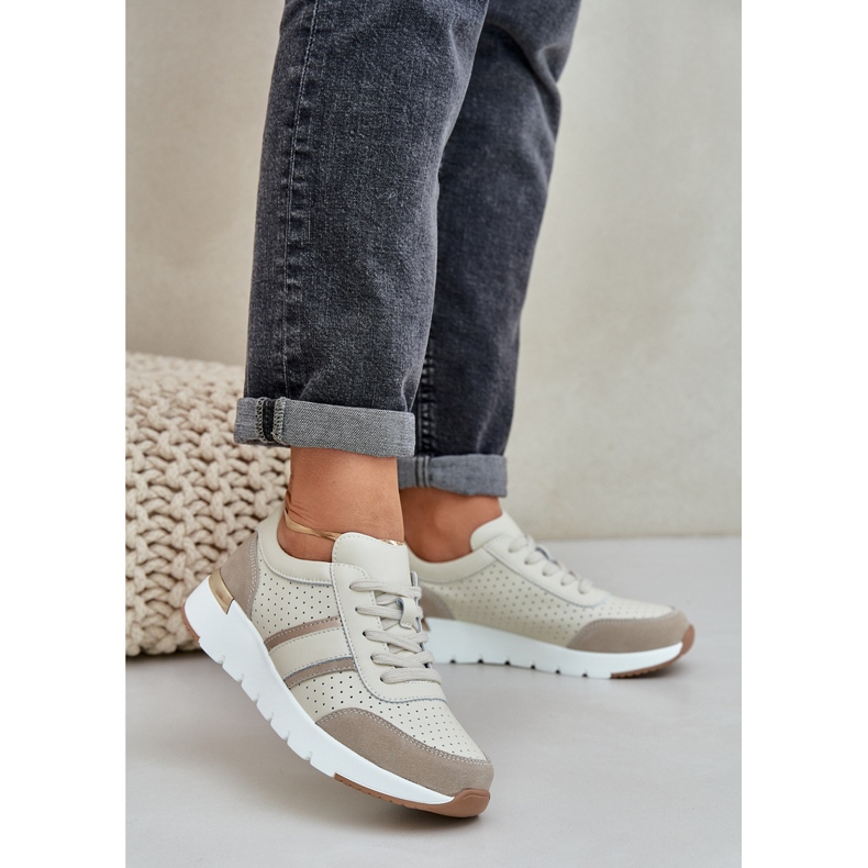 Lätt läder sneakers kvinnors sportskor beige 2