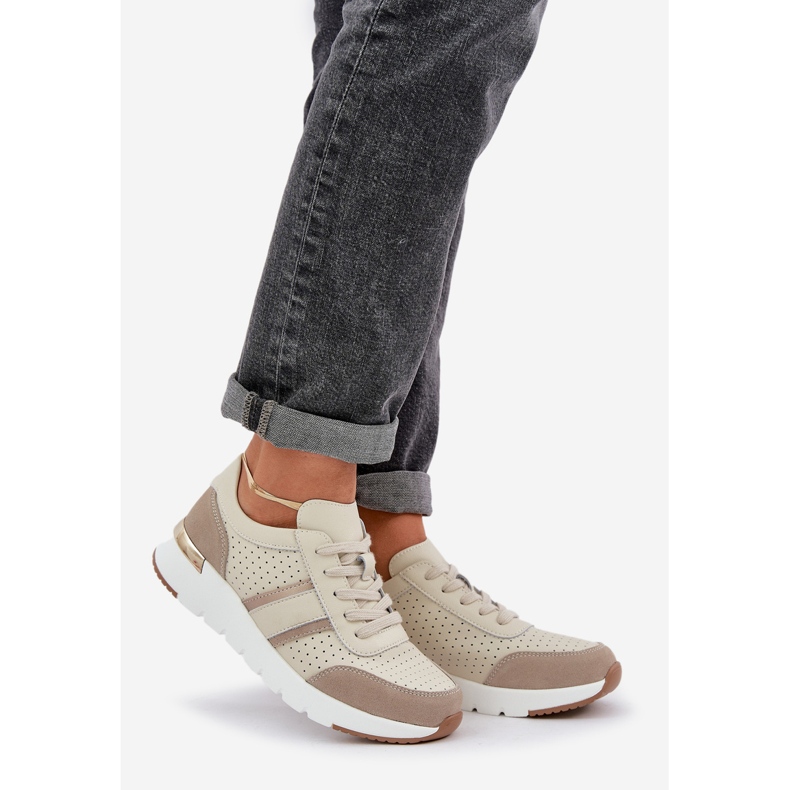 Lätt läder sneakers kvinnors sportskor beige 1