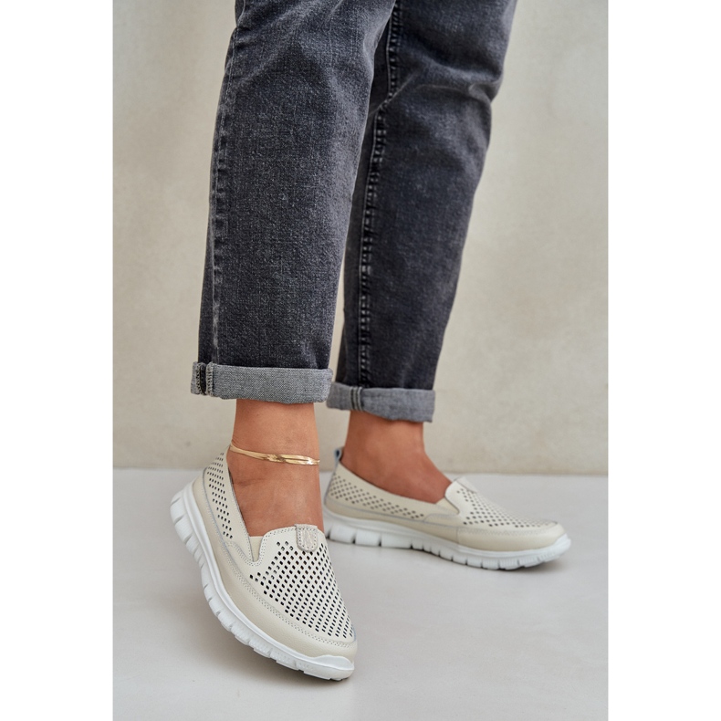 Light Leather OpenWork Women's Loafers på plattformen Beige 2
