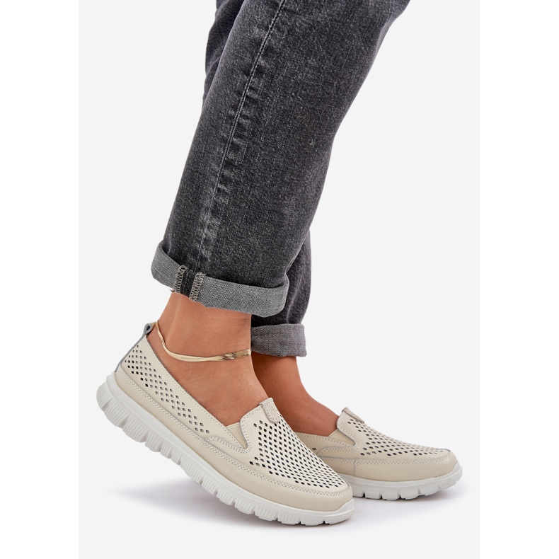 Light Leather OpenWork Women's Loafers på plattformen Beige 1