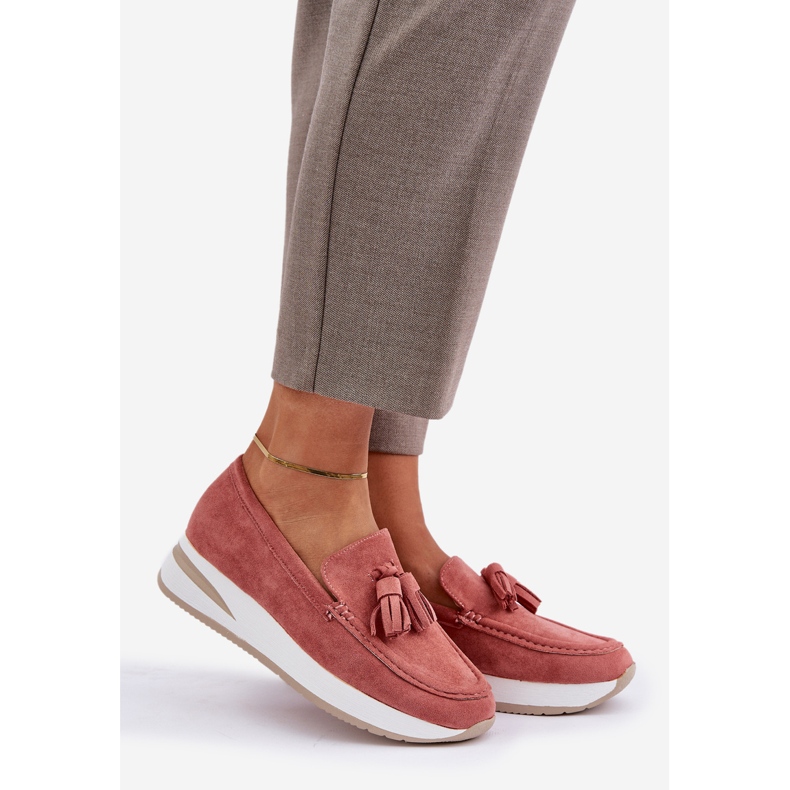 Mockasiner på en delikat Eco Wedge -rosa mocka 1